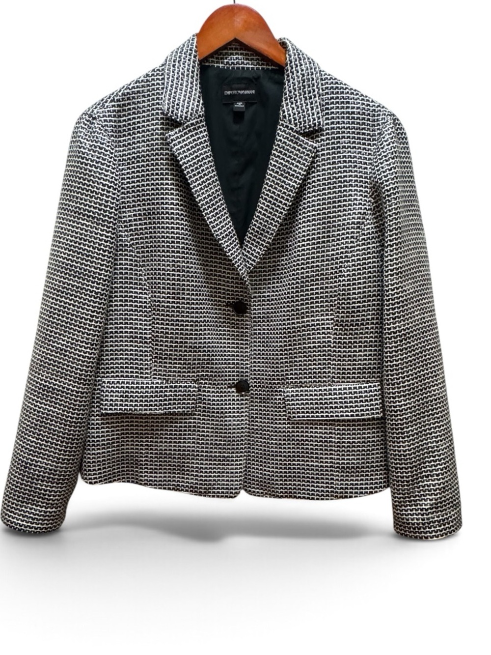 Emporio Armani Black White Ribbon Woven Blazer L